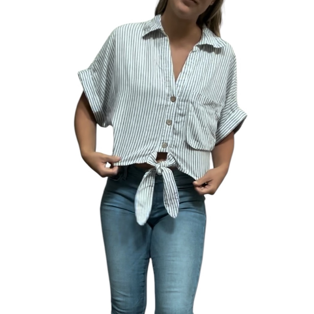 Zara oversized fit summer top | White & Blue Stripe